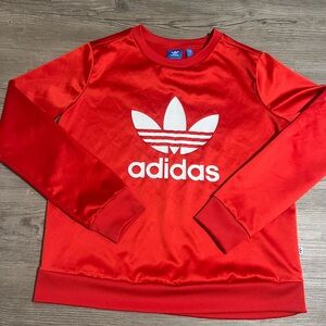 Adidas Originals Women’s Red Satin Trefoil Crewneck Sweatshirt